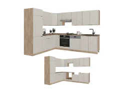 Cocina esquinera gris/beige/roble dorado 227x60x81.6 fame-line