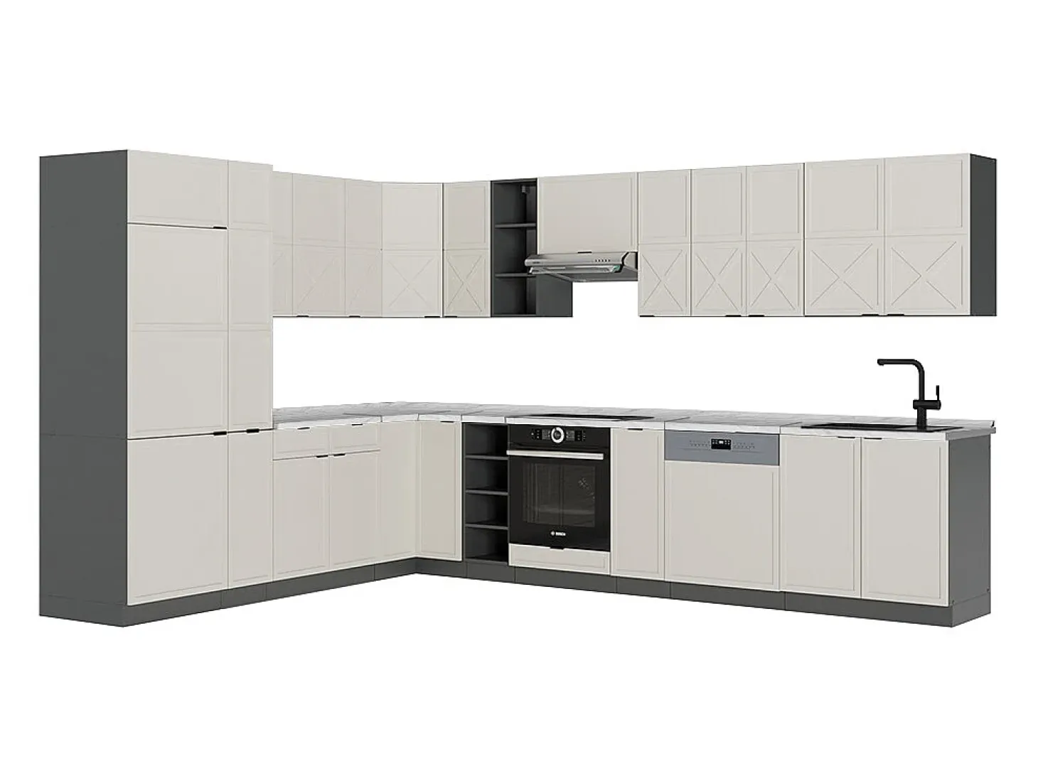 Cocina esquinera gris/beige/antracita 347x46x81.6 fame-line