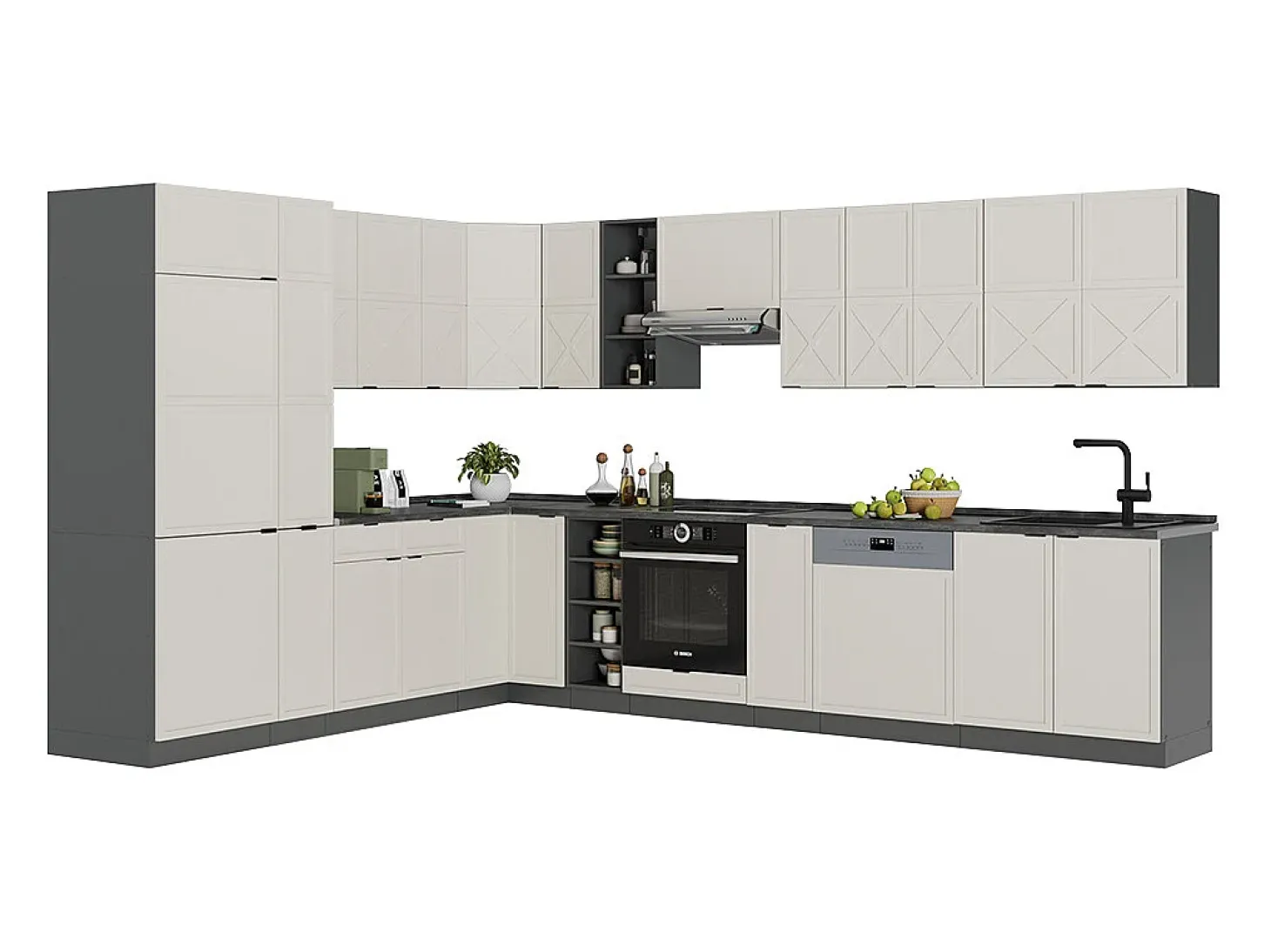 Cocina esquinera gris/beige/antracita 347x46x81.6 fame-line