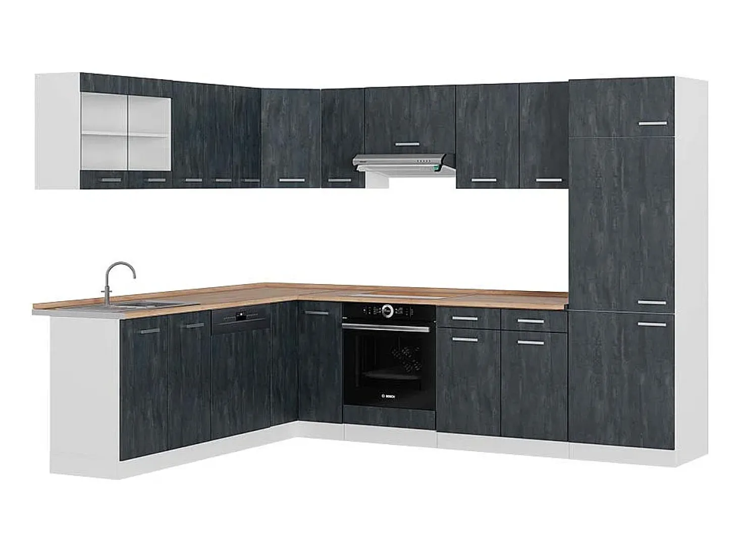 Cocina esquinera hormigón negro/blanco 287x60x81.6 r-line