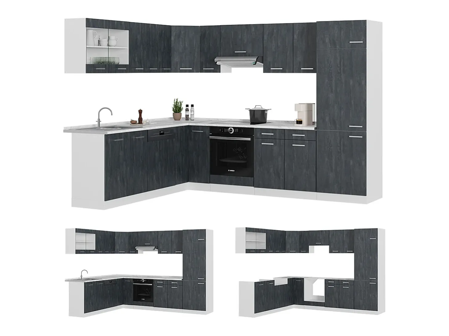 Cocina esquinera hormigón negro/blanco 287x60x81.6 r-line