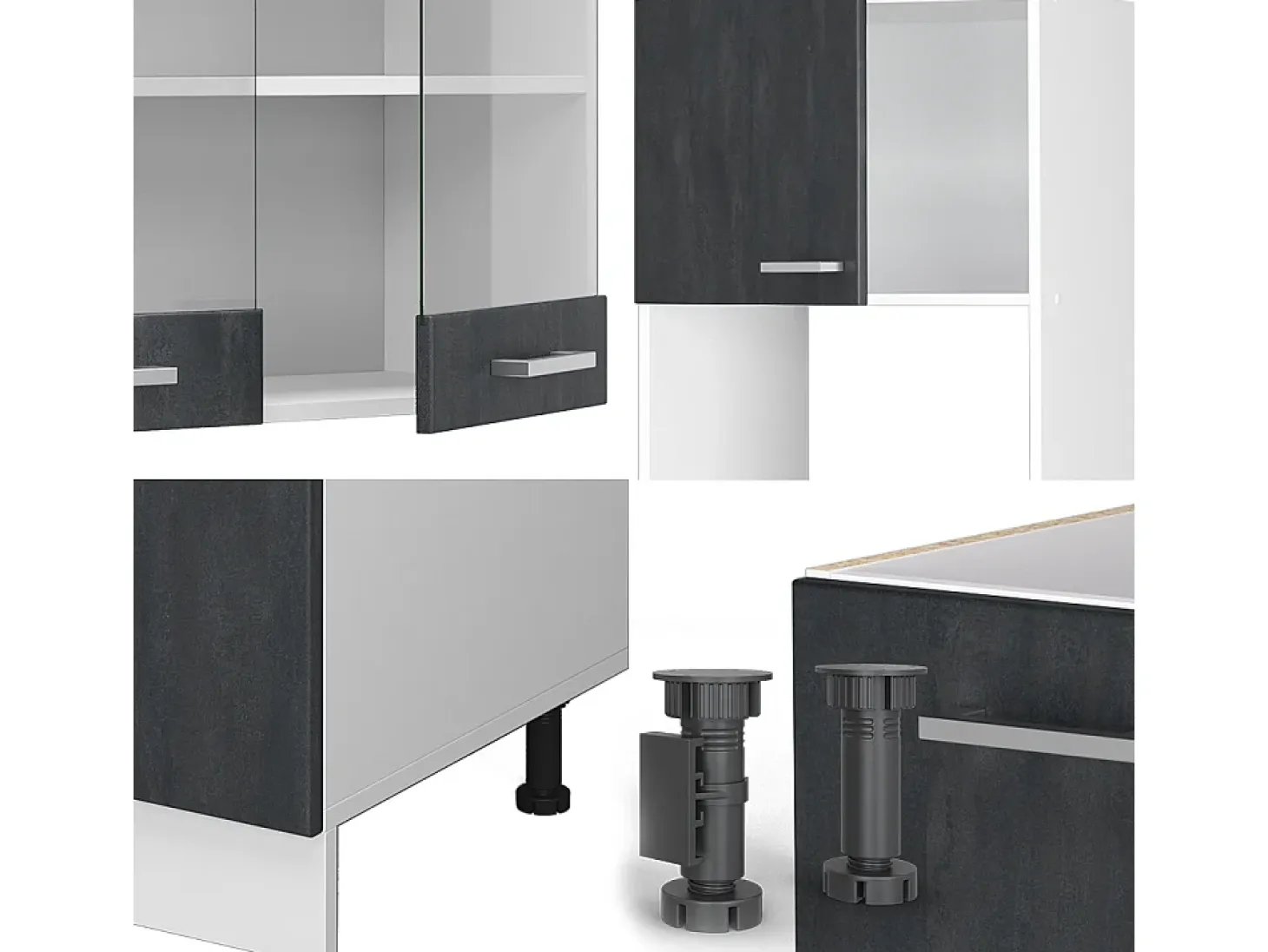 Cocina esquinera hormigón negro/blanco 247x60x81.6 r-line