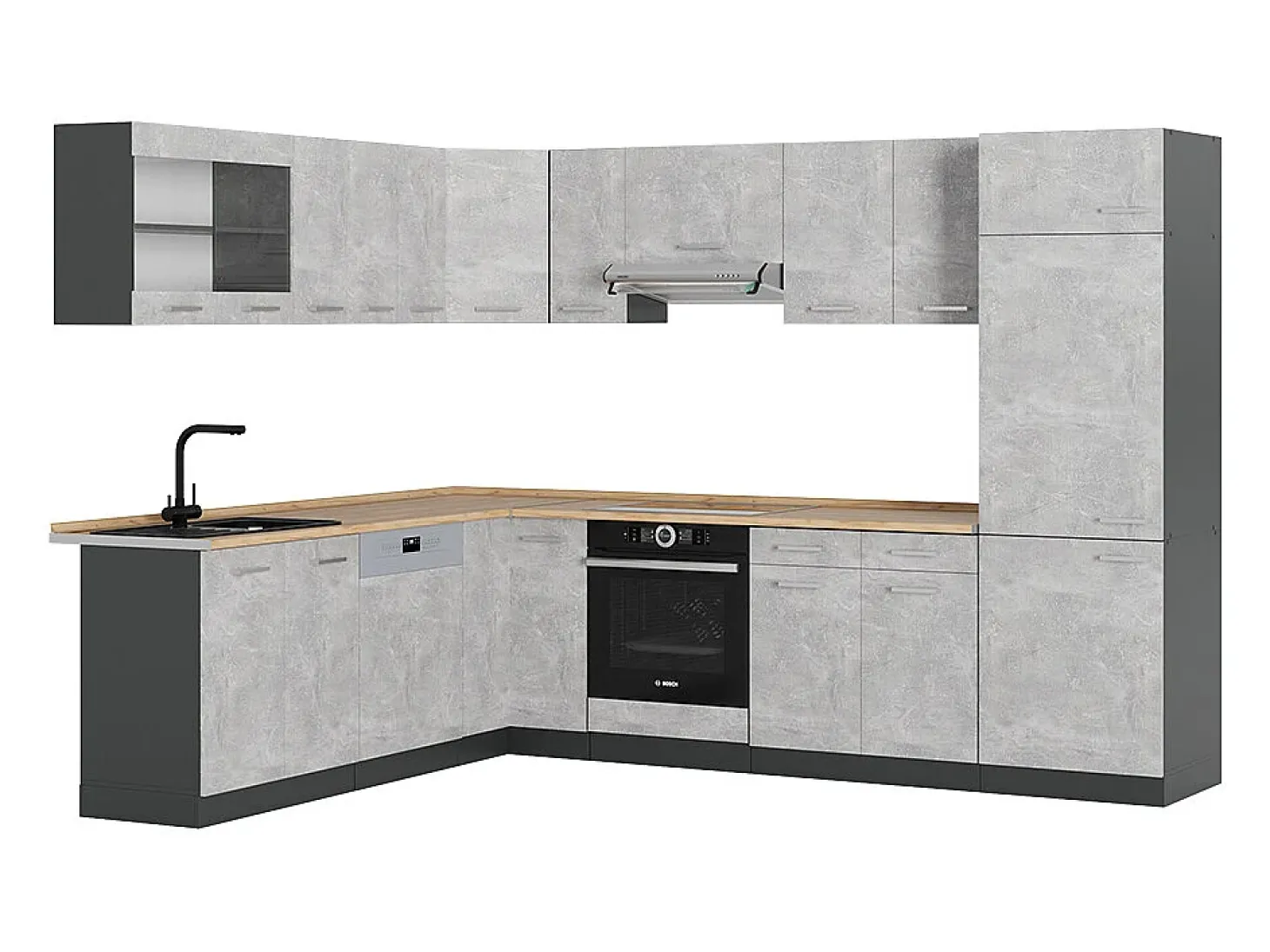 Cocina esquinera hormigón/antracita 287x60x81.6 r-line