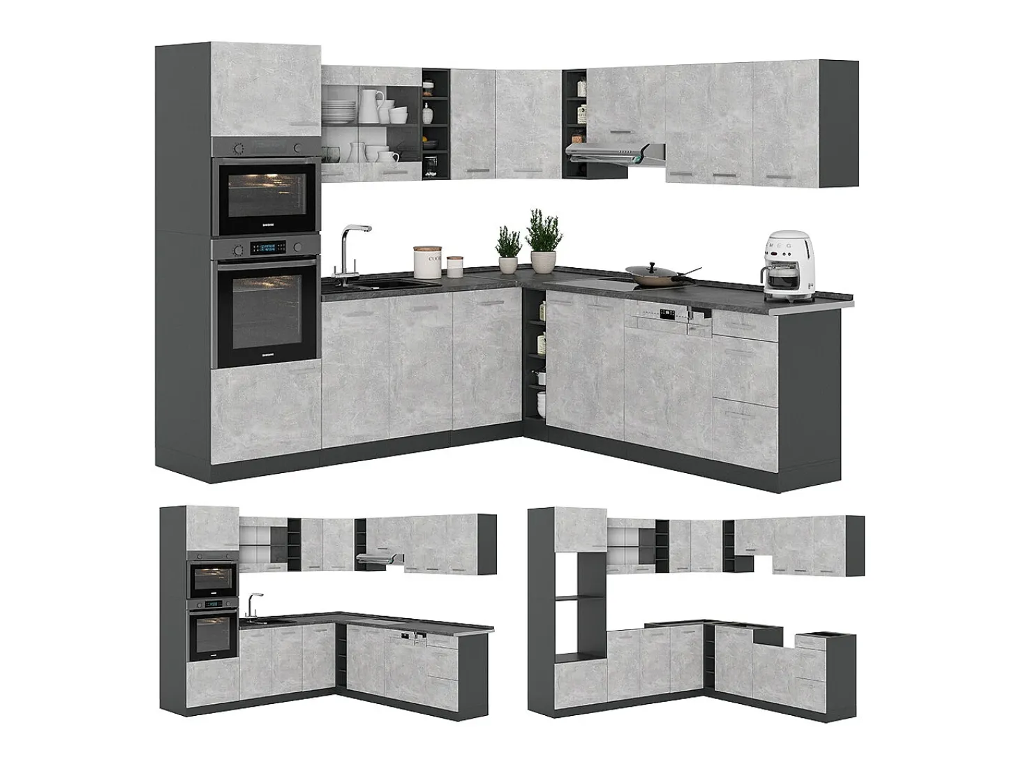 Cocina esquinera hormigón/antracita 247x60x81.6 r-line