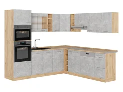 Cocina esquinera hormigón/roble dorado 247x46x81.6 r-line