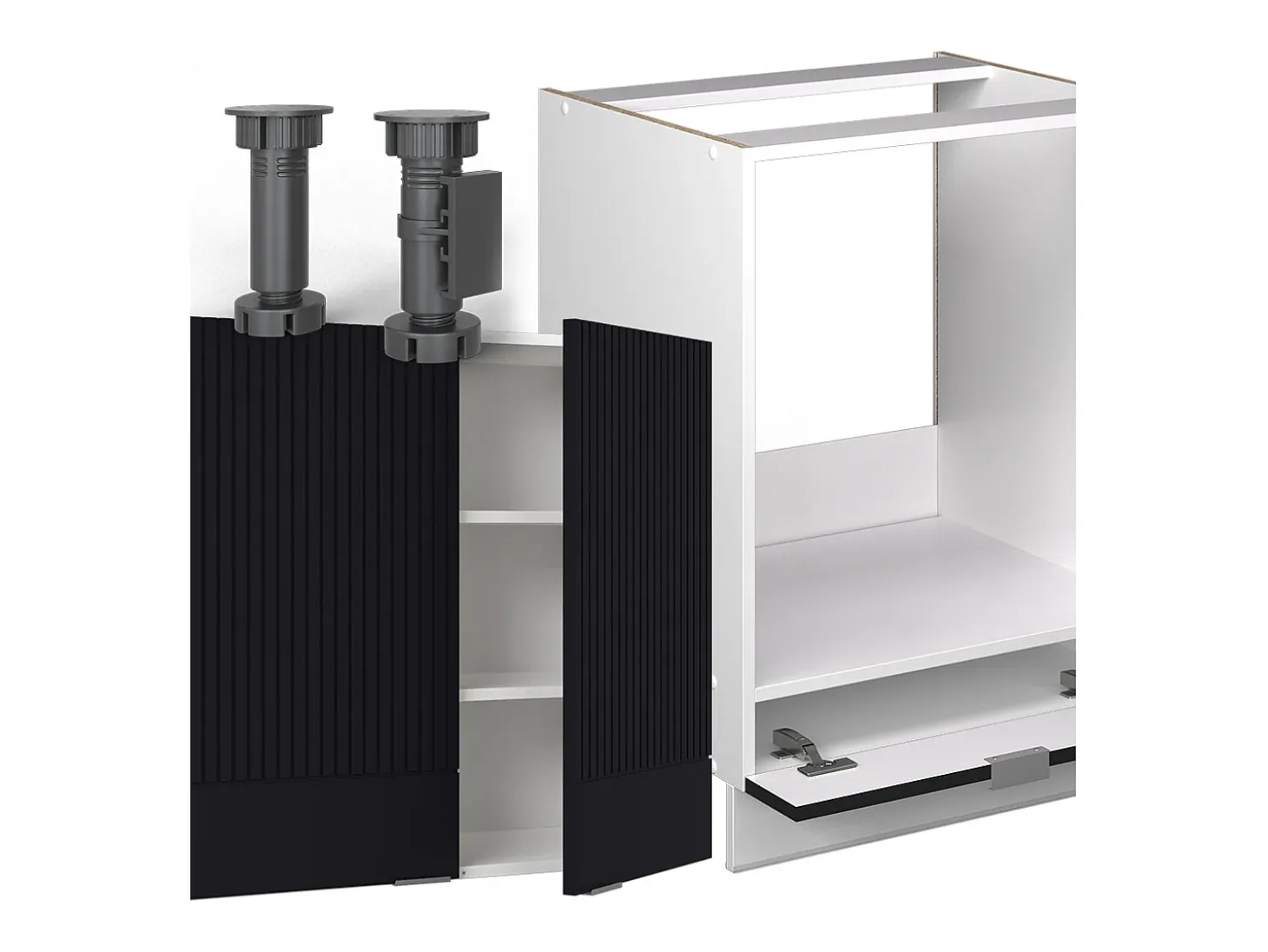 Cocina esquinera negro a rayas/blanco 287x46x81.6 fame-line
