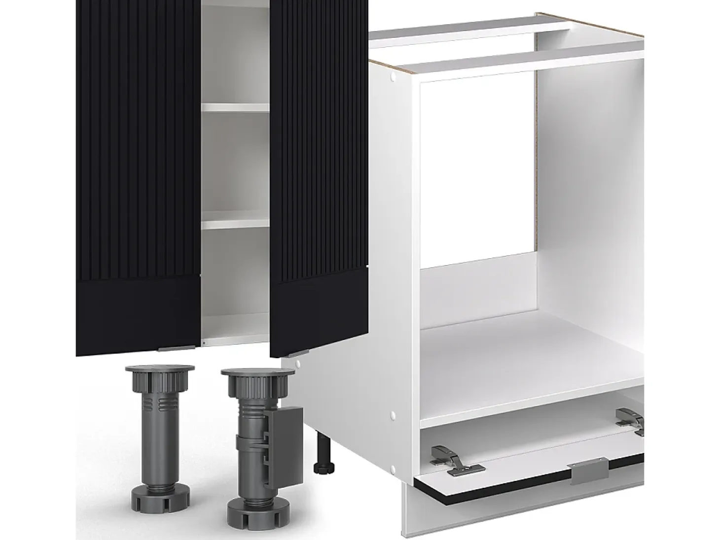 Cocina esquinera negro a rayas/blanco 347x46x81.6 fame-line