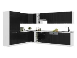 Cocina esquinera negro a rayas/blanco 347x46x81.6 fame-line