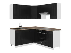 Cocina esquinera negro a rayas/blanco 190x60x81.6 fame-line