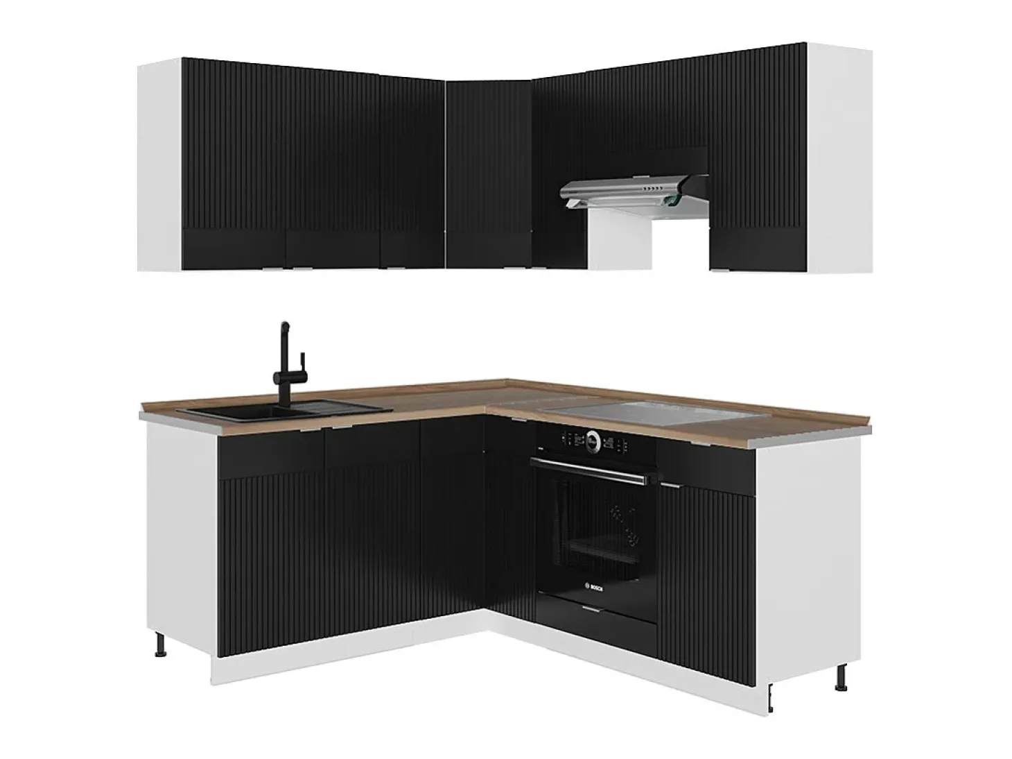 Cocina esquinera negro a rayas/blanco 190x60x81.6 fame-line