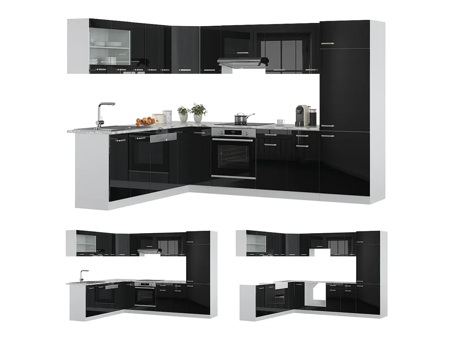 Cocina esquinera negro brillo intenso 287x60x81.6 r-line