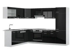 Cocina esquinera negro brillo/blanco 287x46x81.6 r-line