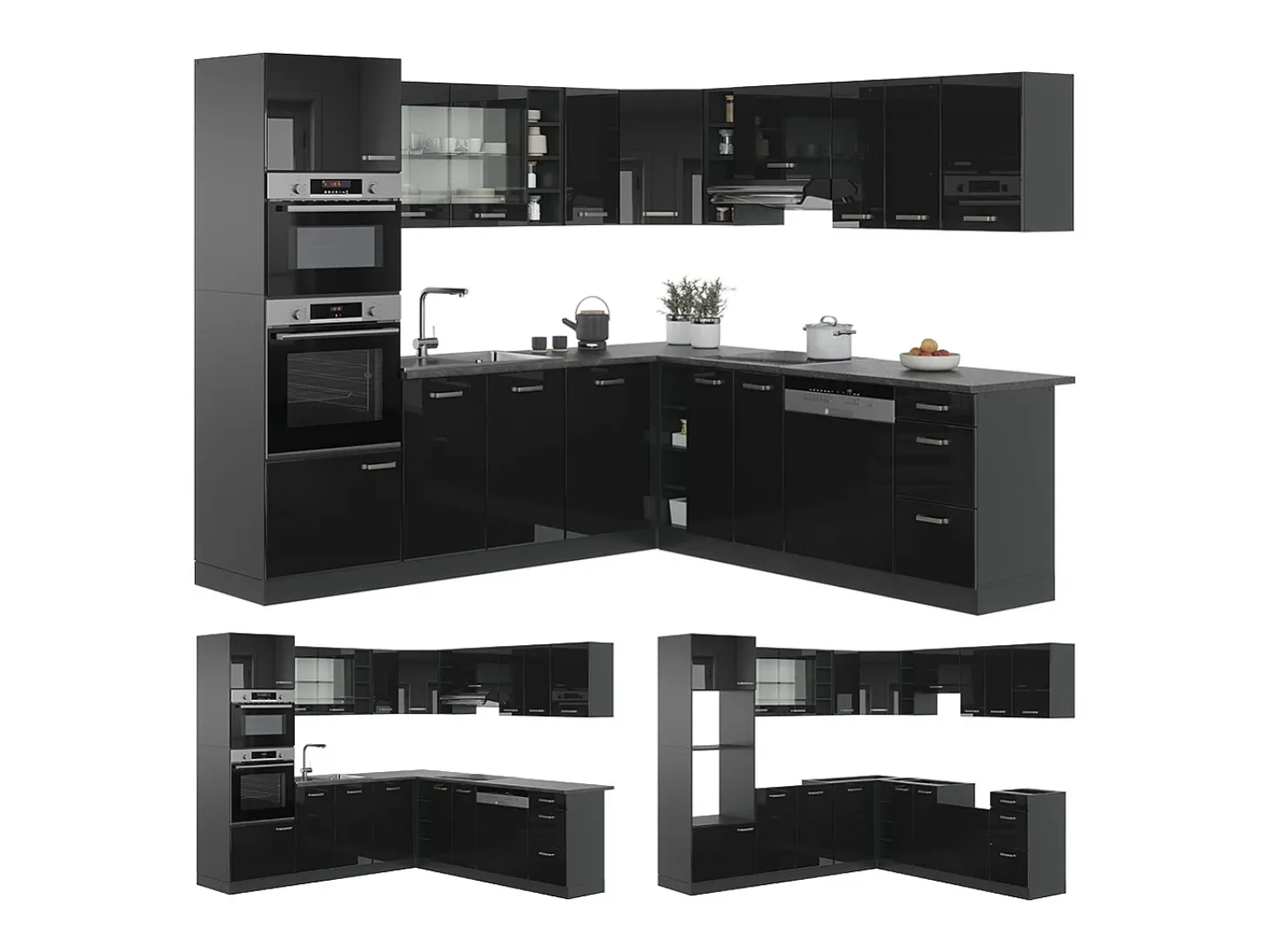 Cocina esquinera negro/antracita de alto brillo 247x60x81.6 r-line