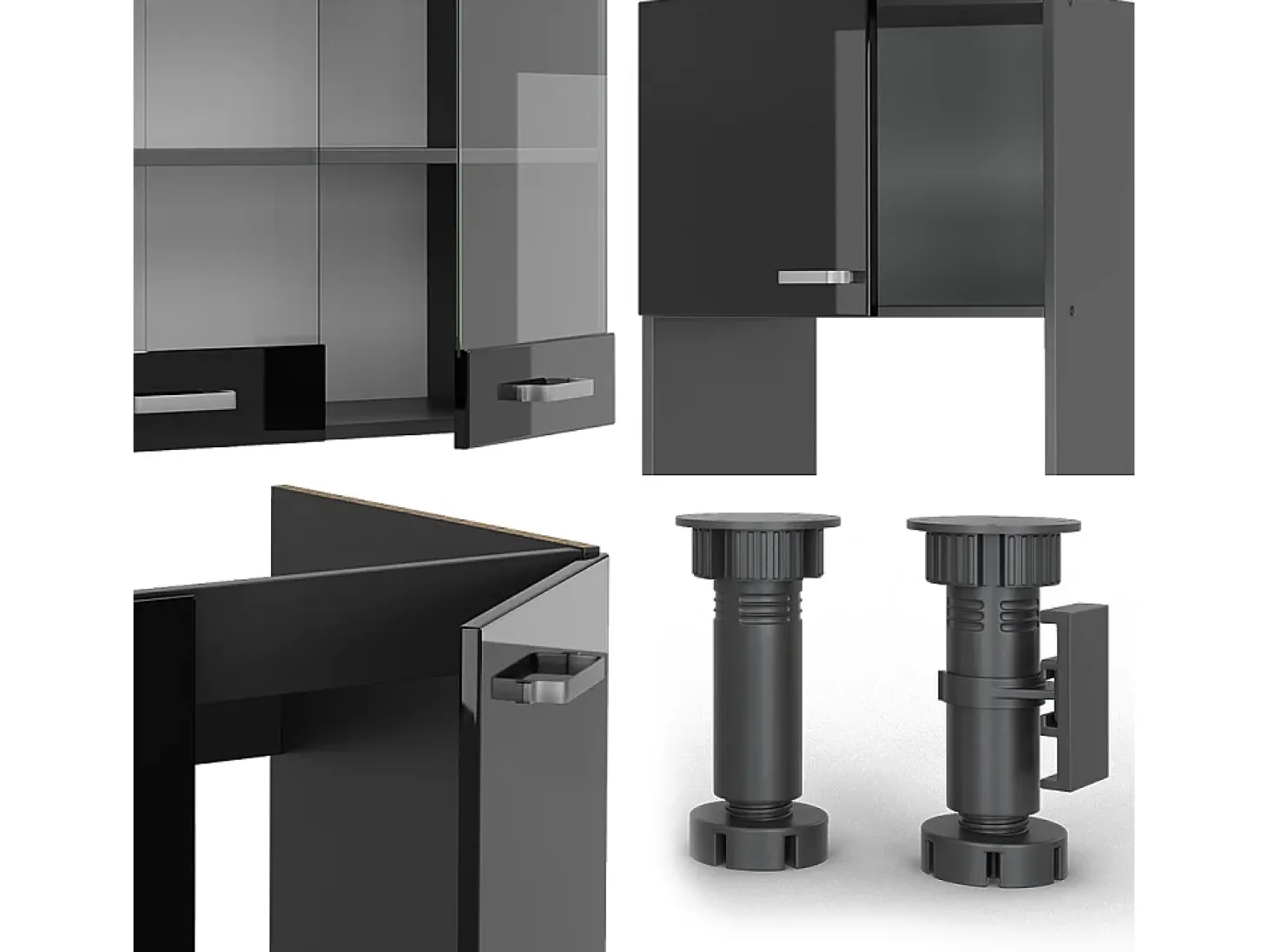 Cocina esquinera negro/antracita de alto brillo 247x60x81.6 r-line