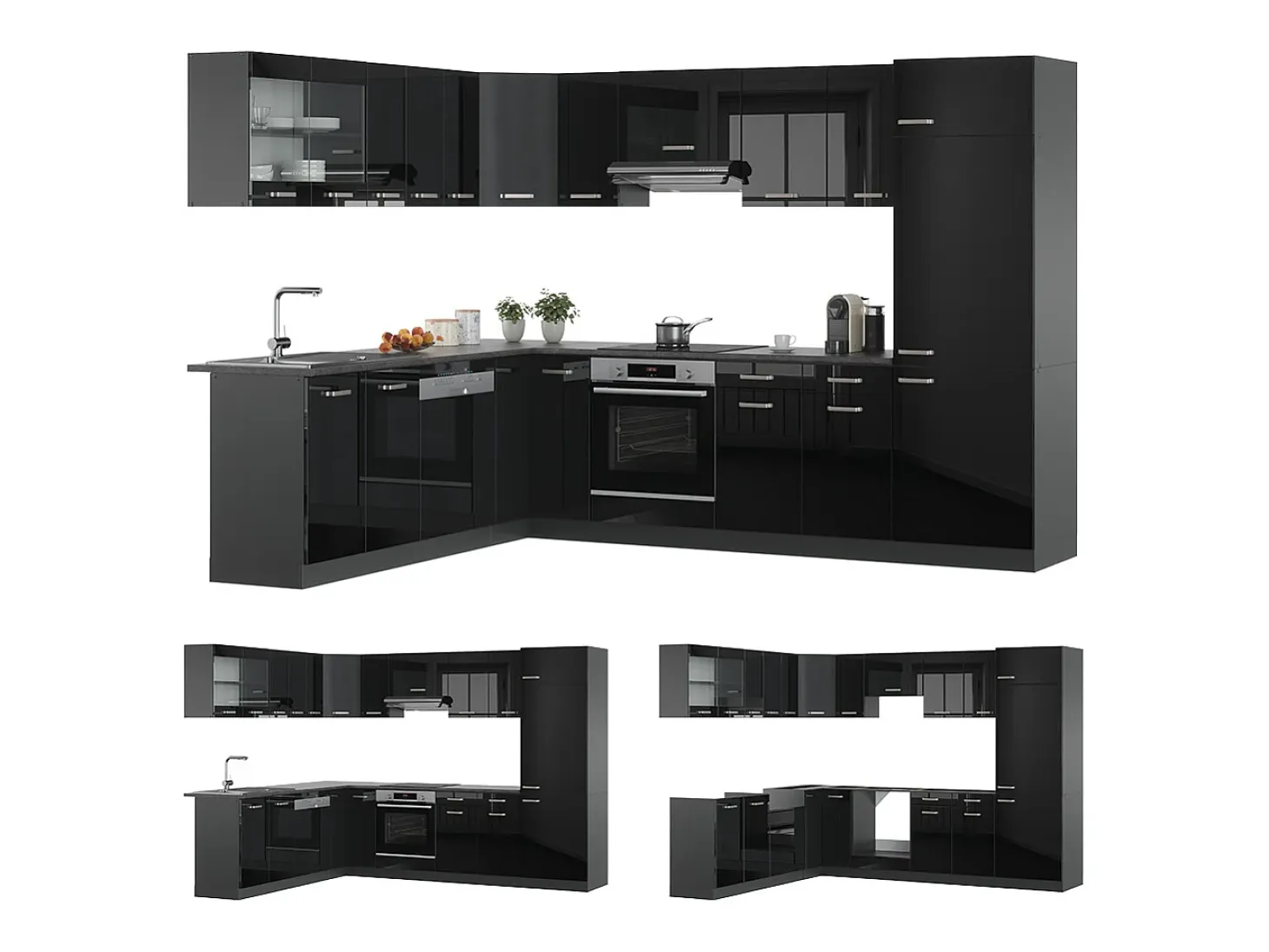 Cocina esquinera negro/antracita de alto brillo 287x46x81.6 r-line