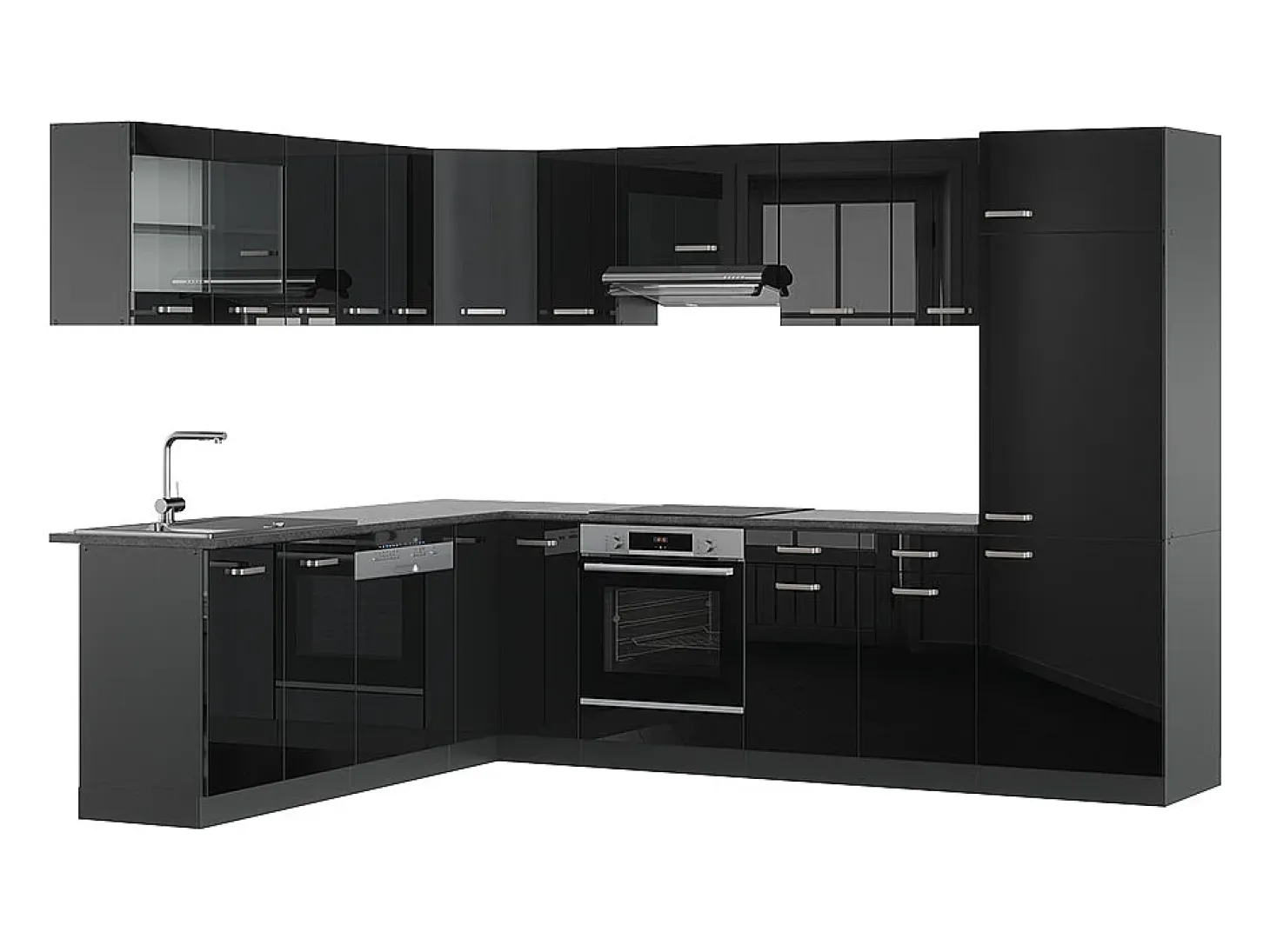 Cocina esquinera negro/antracita de alto brillo 287x46x81.6 r-line
