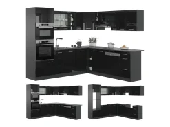 Cocina esquinera negro/antracita de alto brillo 247x60x81.6 r-line