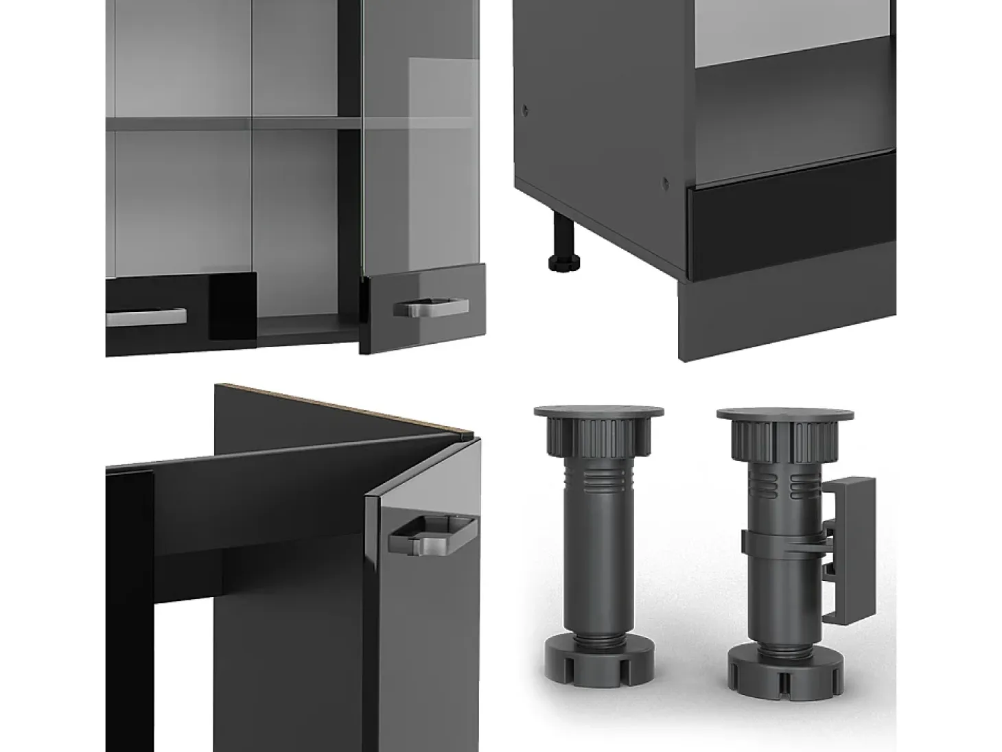 Cocina esquinera negro/antracita de alto brillo 287x60x81.6 r-line