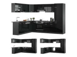 Cocina esquinera negro/antracita de alto brillo 287x60x81.6 r-line