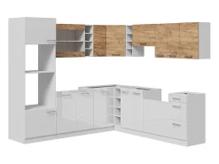 Cocina esquinera oro potencia roble/blanco 247x60x81.6 r-line