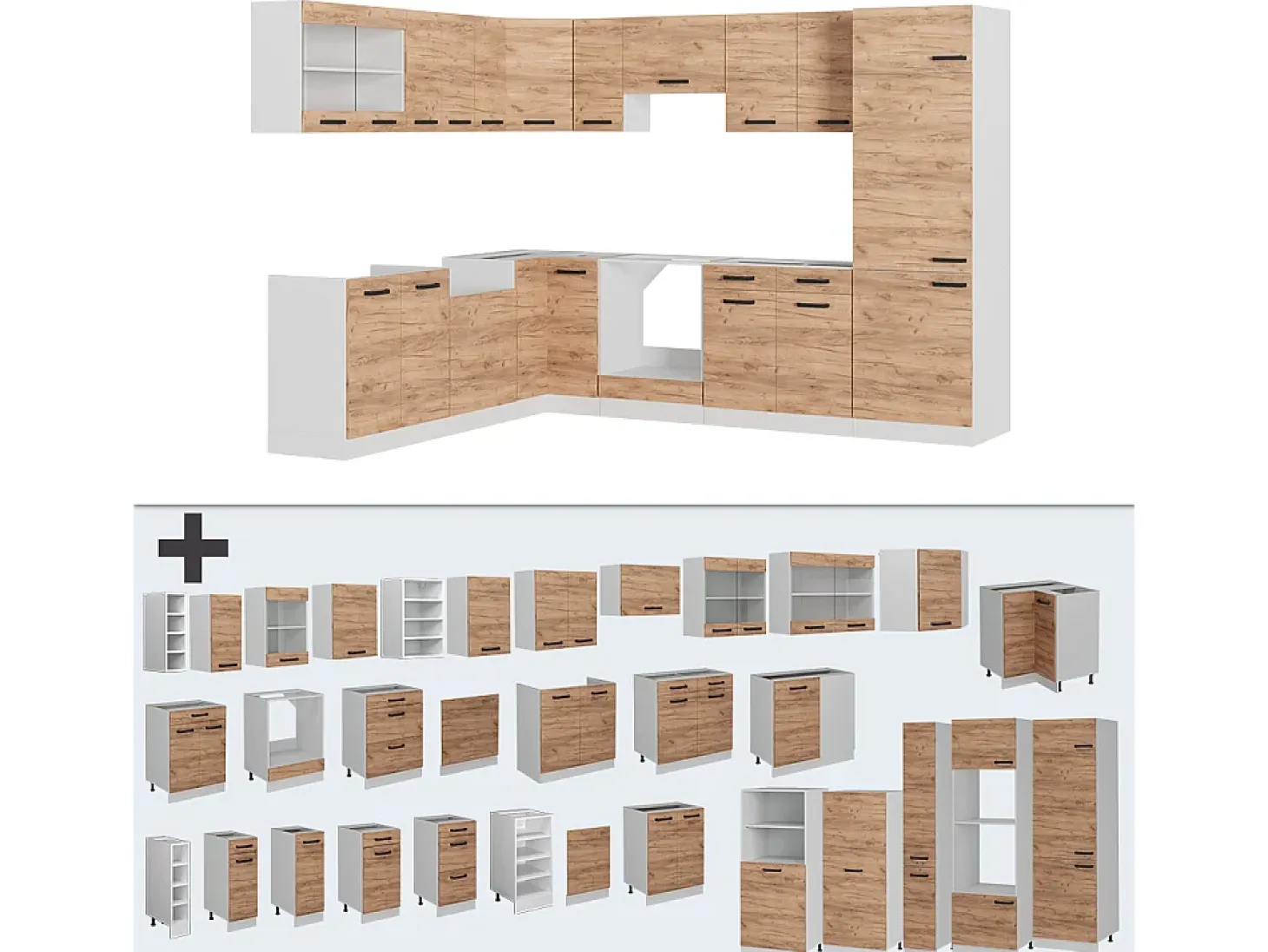 Cocina esquinera oro potencia roble/blanco 287x60x81.6 r-line