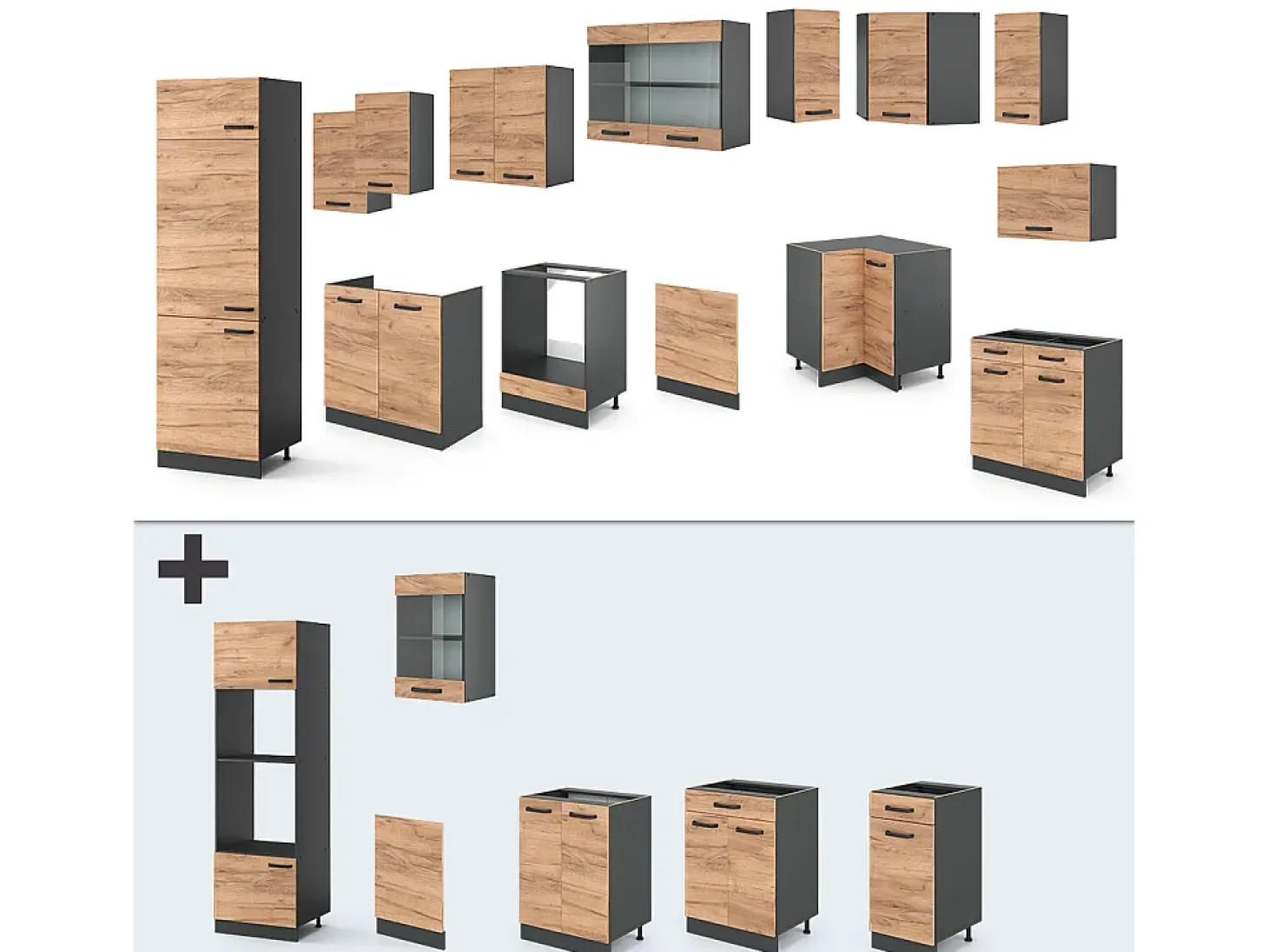 Cocina esquinera oro power roble/antracita 287x46x81.6 r-line