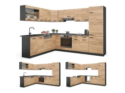 Cocina esquinera oro power roble/antracita 287x46x81.6 r-line