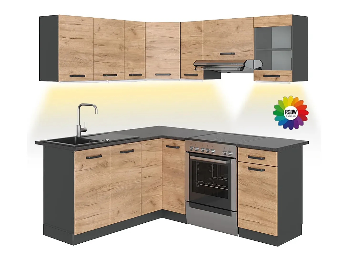 Cocina esquinera oro power roble/antracita 187x60x81.6 rick