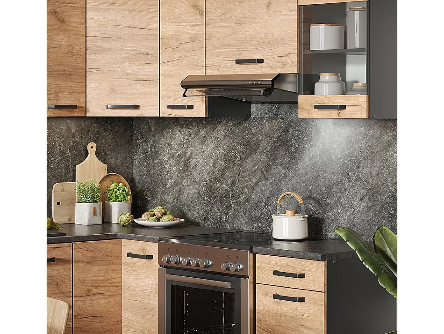 Cocina esquinera oro power roble/antracita 190x46x81.6 rick