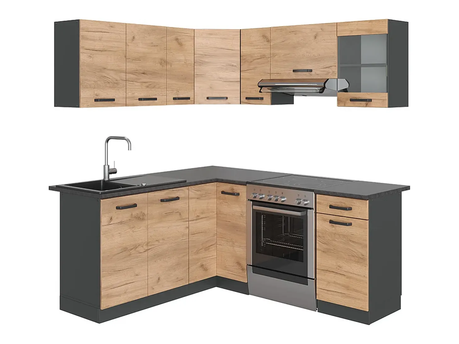 Cocina esquinera oro power roble/antracita 190x46x81.6 rick