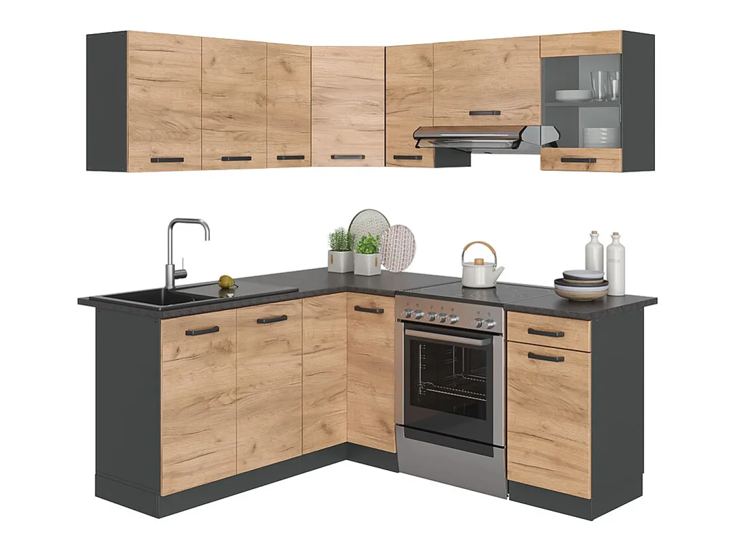 Cocina esquinera oro power roble/antracita 190x46x81.6 rick