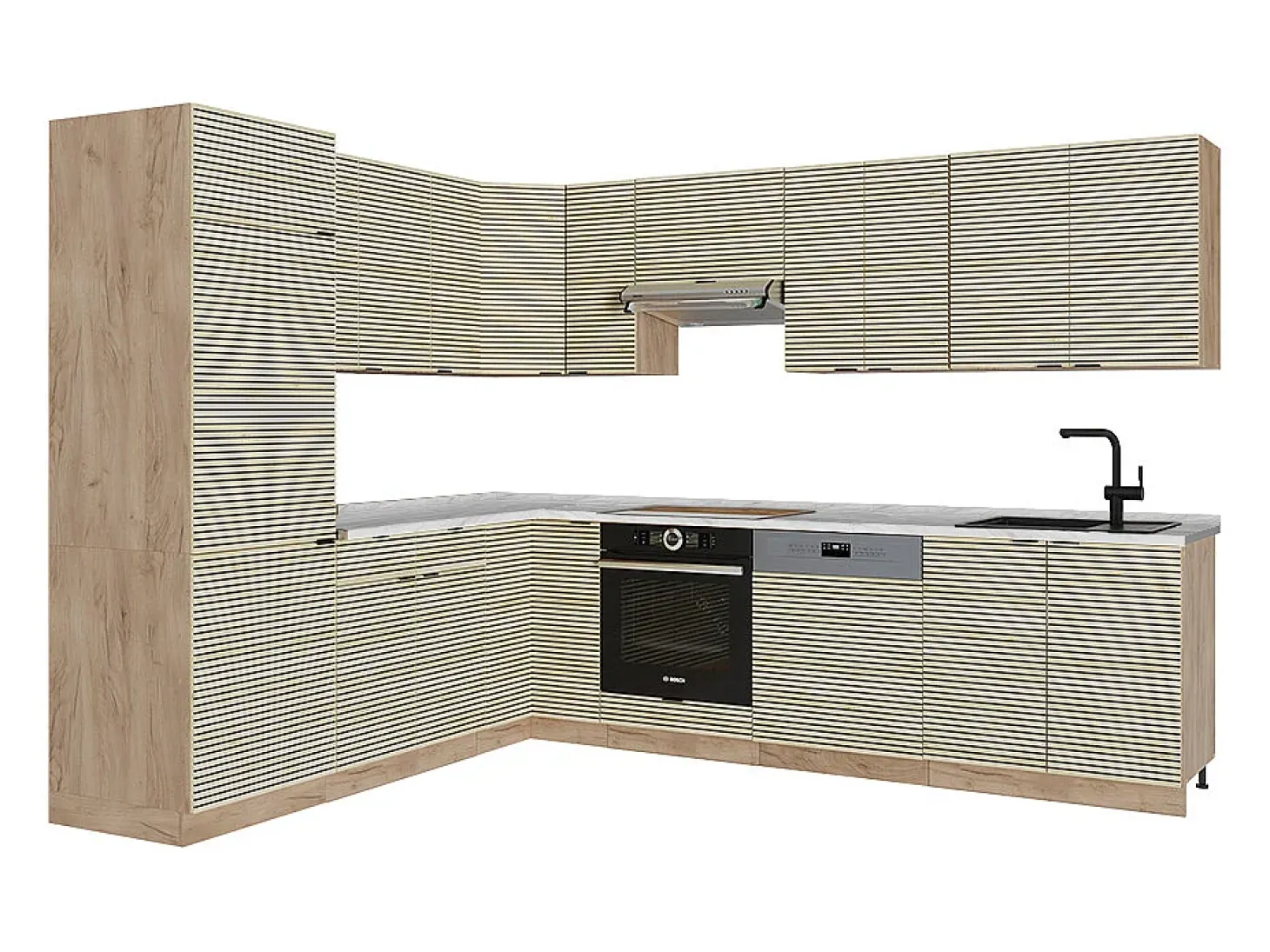 Cocina esquinera panel de roble/roble goldkraft 287x46x81.6 fame-line