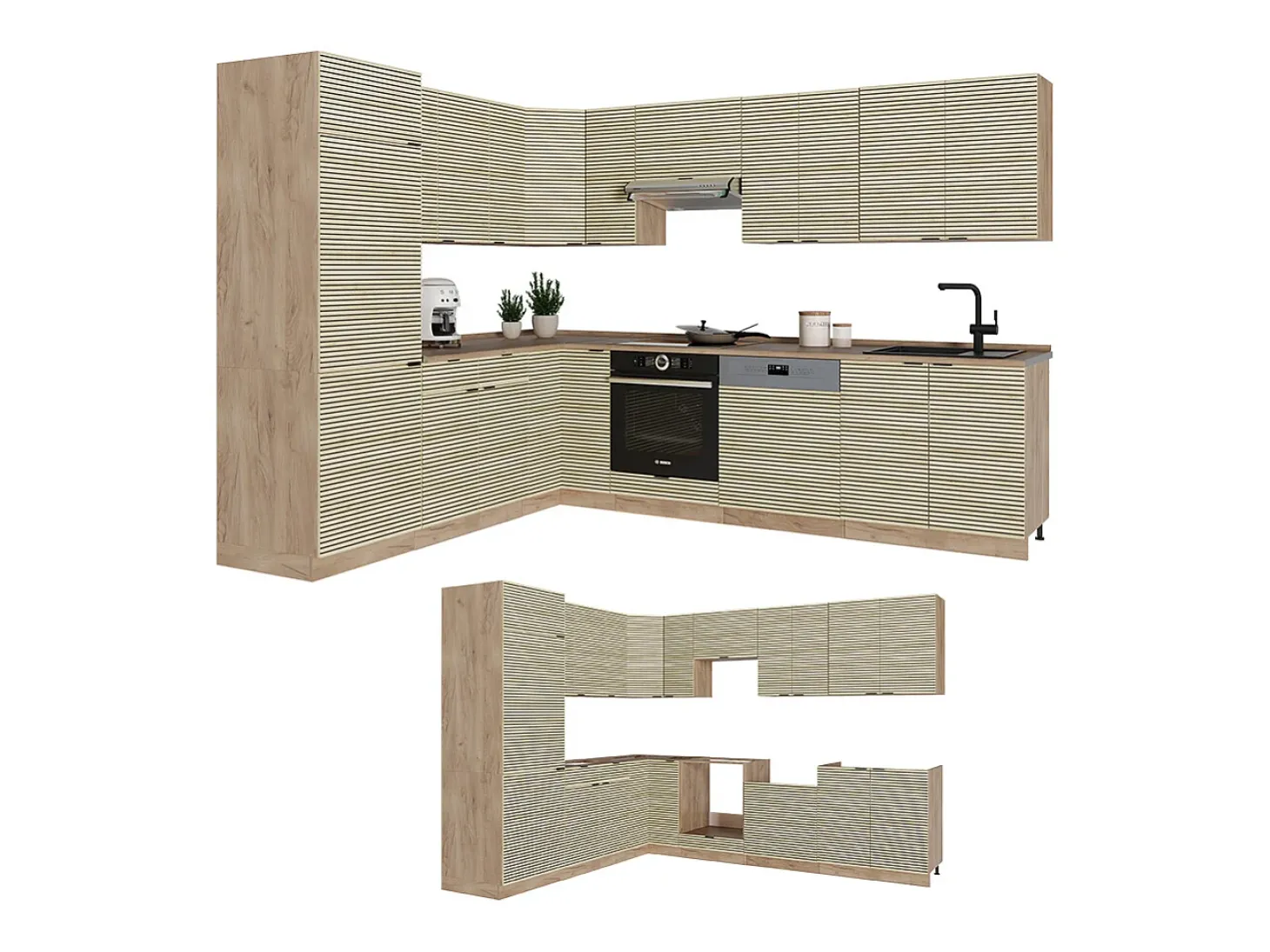 Cocina esquinera panel de roble/roble goldkraft 287x46x81.6 fame-line
