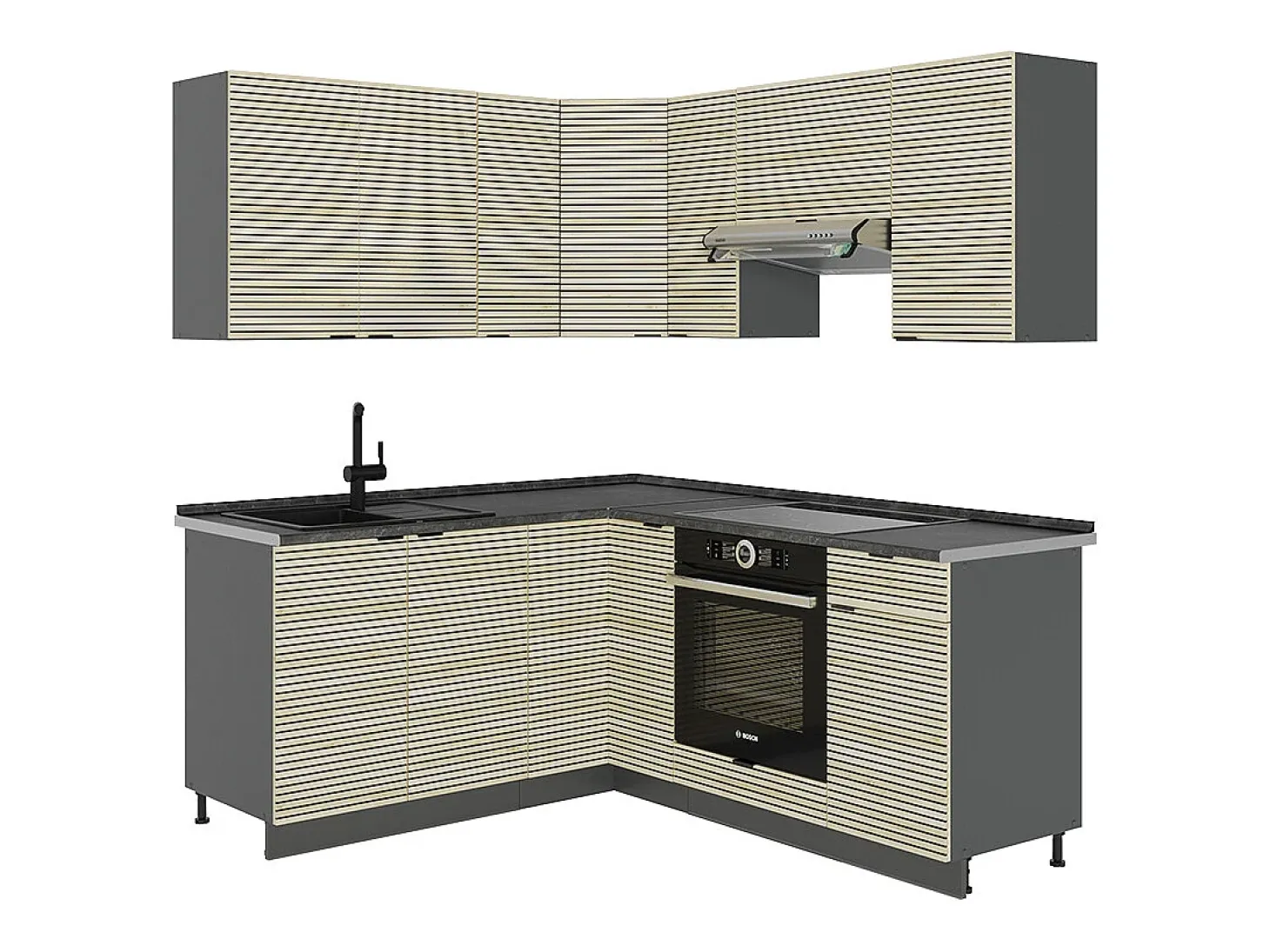 Cocina esquinera panel de roble/antracita 190x60x81.6 fame-line