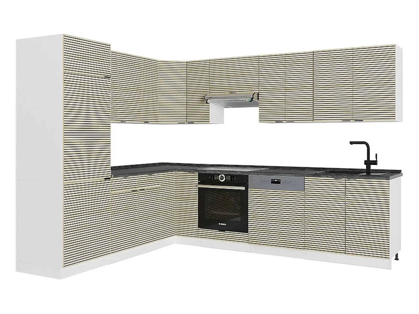 Cocina esquinera panel roble/blanco 287x60x81.6 fame-line