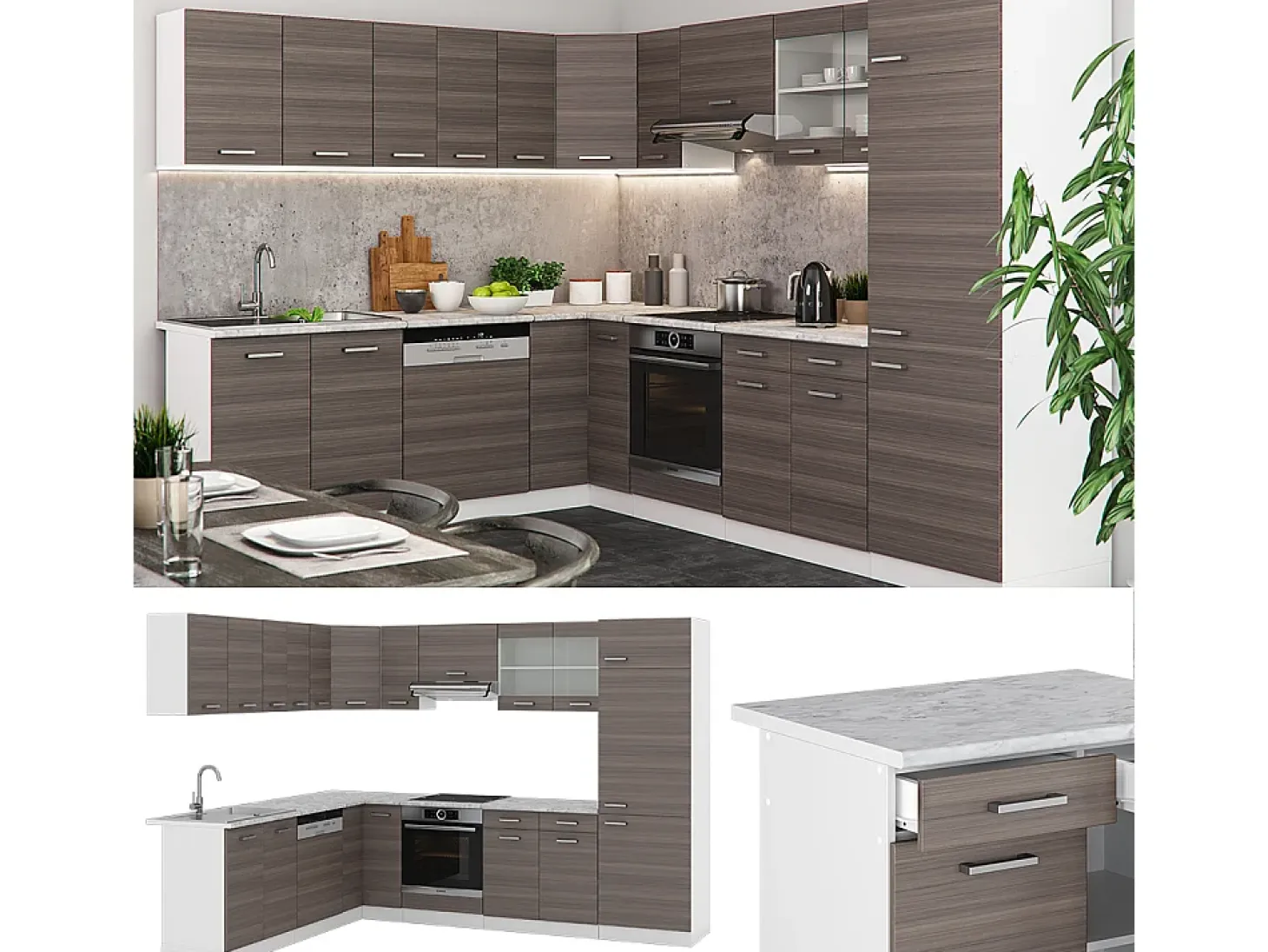Cocina esquinera precioso gris/blanco 287x60x81.6 r-line
