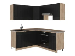 Cocina esquinera rayas negras/roble dorado 190x60x81.6 fame-line