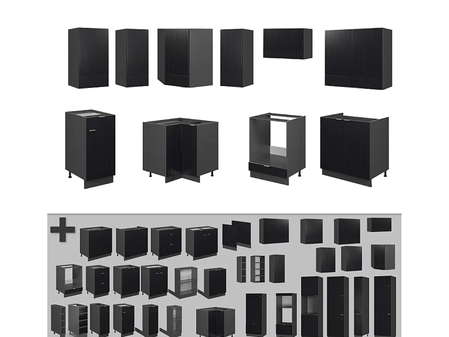 Cocina esquinera rayas negras/antracita 190x46x81.6 fame-line