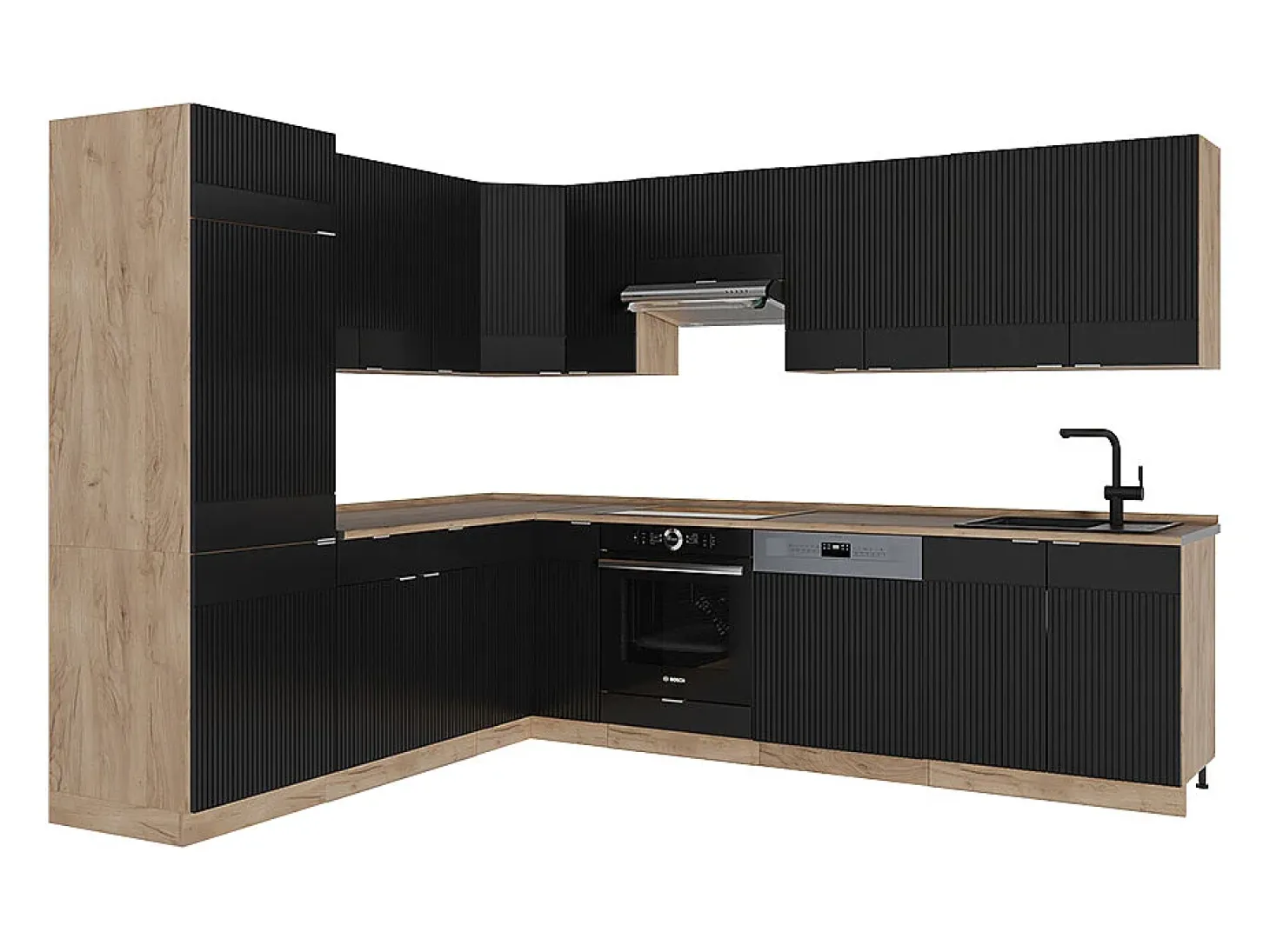 Cocina esquinera rayas negras/roble dorado 227x60x81.6 fame-line