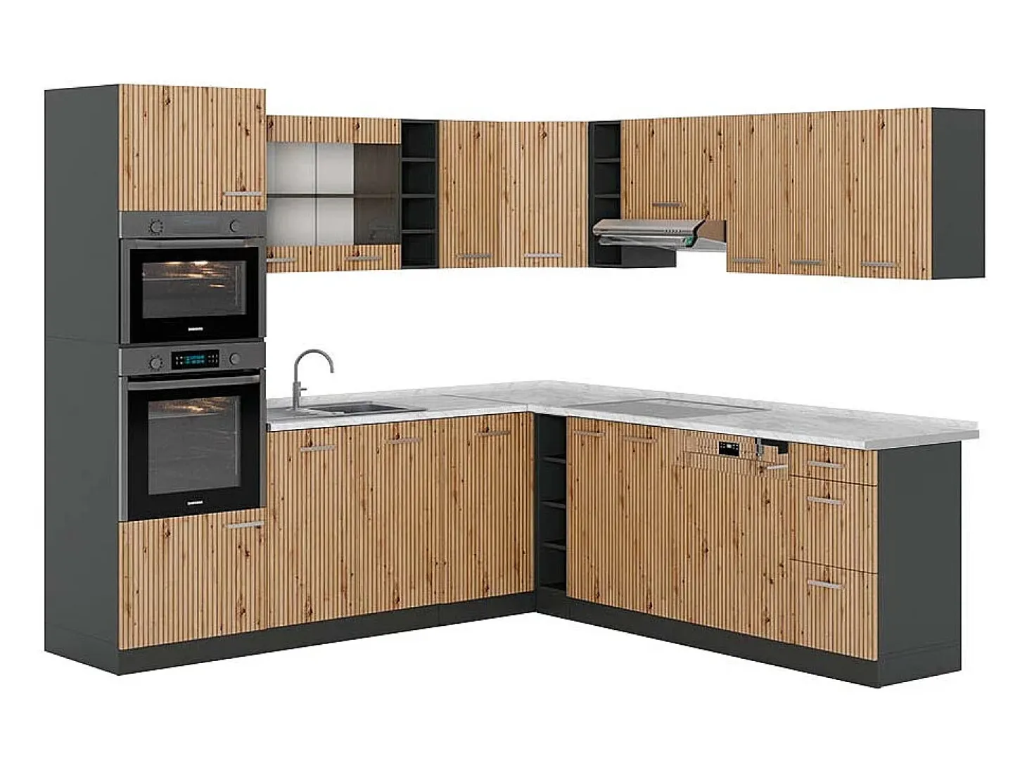 Cocina esquinera roble artesanal/antracita 247x60x81.6 r-line