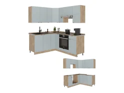 Cocina esquinera roble azul claro/gris dorado 190x46x81.6 fame-line