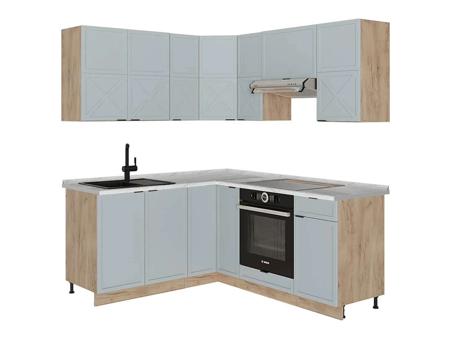 Cocina esquinera roble azul claro/gris dorado 190x46x81.6 fame-line