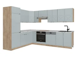 Cocina esquinera roble azul claro/gris dorado 227x60x81.6 fame-line