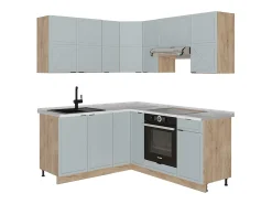 Cocina esquinera roble azul claro/gris dorado 190x60x81.6 fame-line