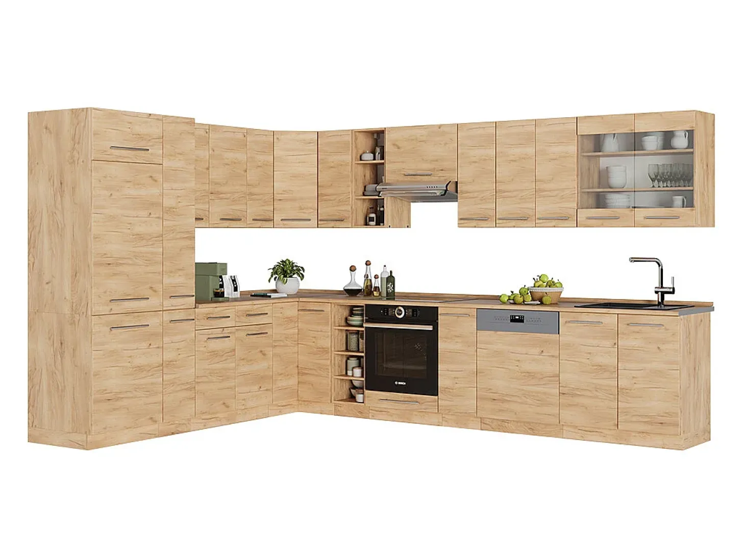 Cocina esquinera roble dorado 347x46x81.6 fame-line