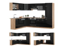 Cocina esquinera roble negro/dorado de alto brillo 287x46x81.6 r-line