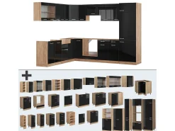 Cocina esquinera roble negro/dorado de alto brillo 287x60x81.6 r-line