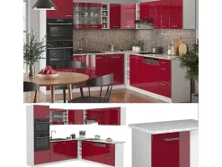 Cocina esquinera rojo brillo intenso/blanco 247x46x81.6 r-line