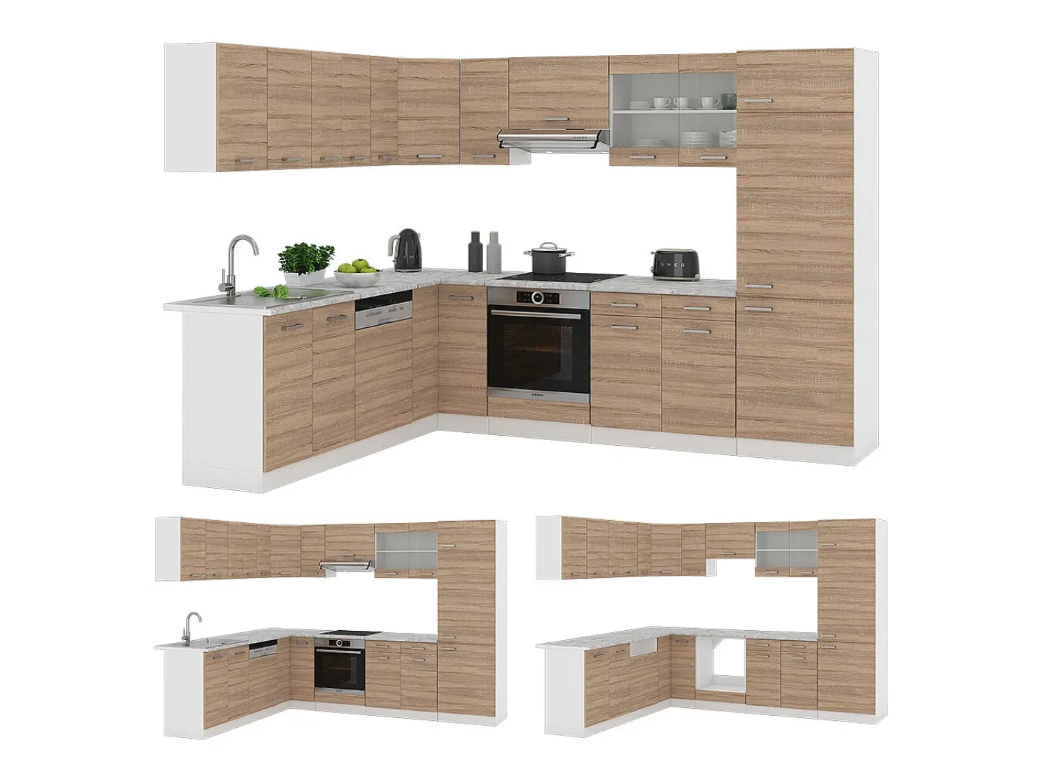 Cocina esquinera sonoma/blanco 287x60x81.6 r-line