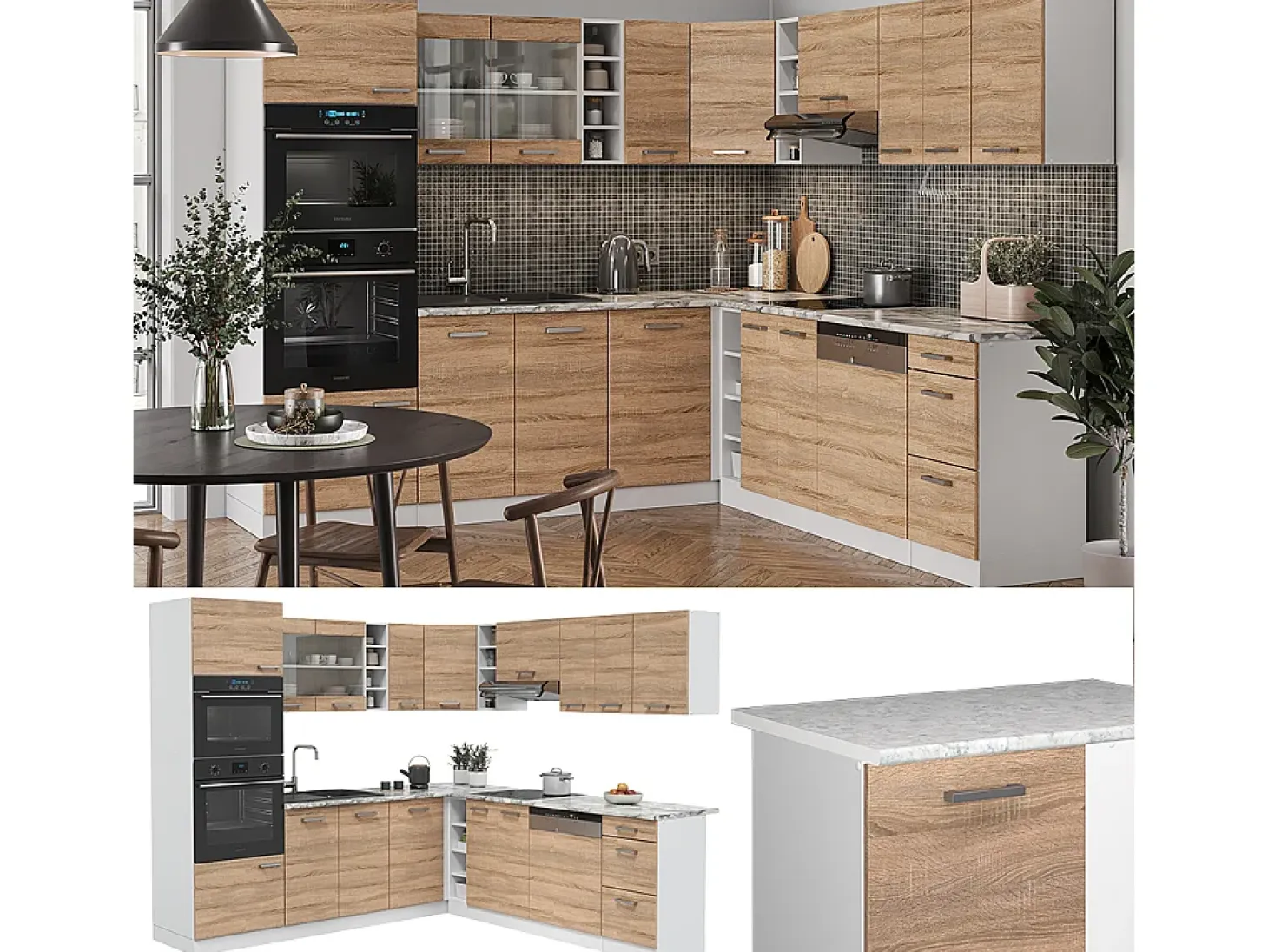 Cocina esquinera sonoma/blanco 247x60x81.6 r-line